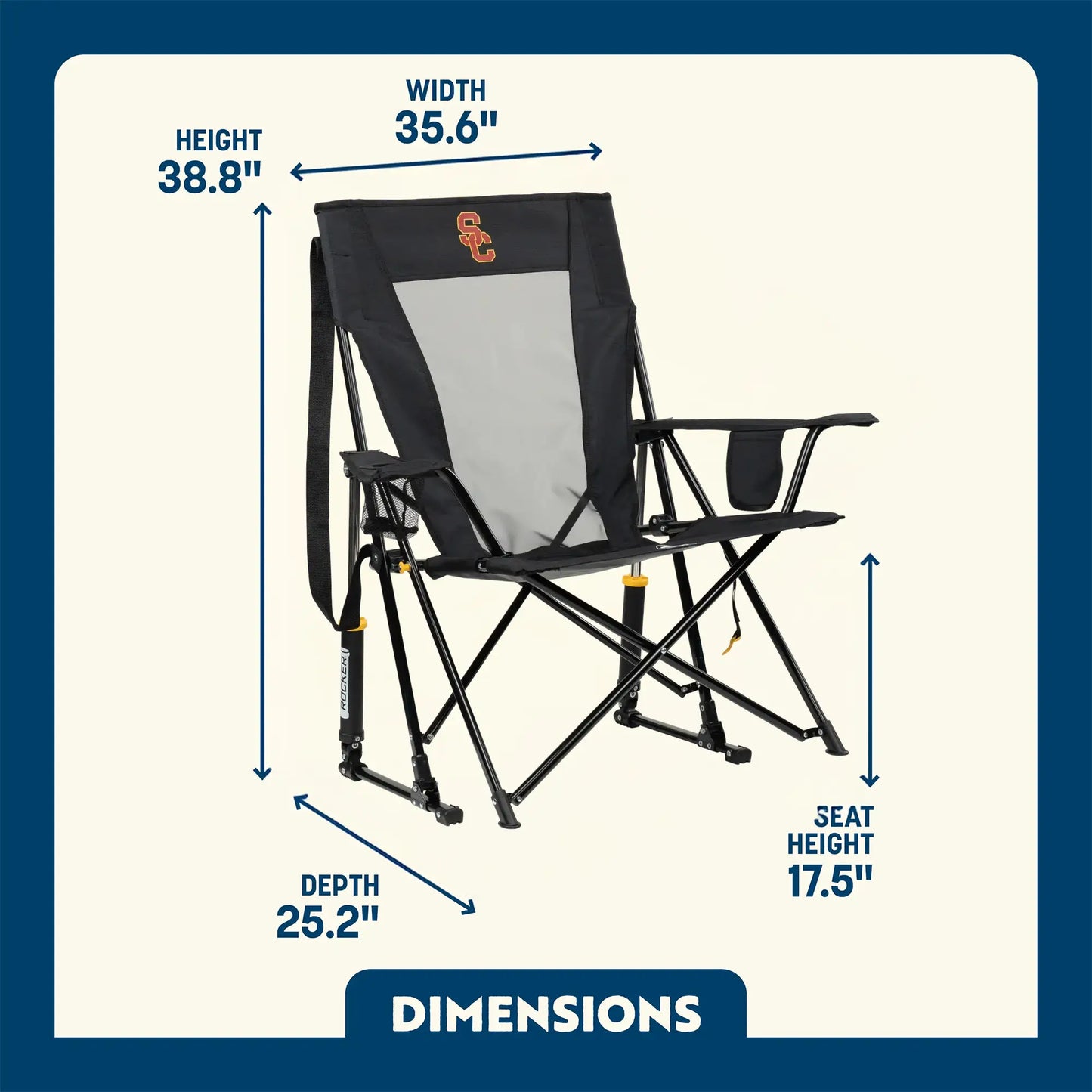 Heavy Duty Comfort Pro Rocker - USC Trojans - Camp Rocker Chair for Fishing & Beach Trips Detail