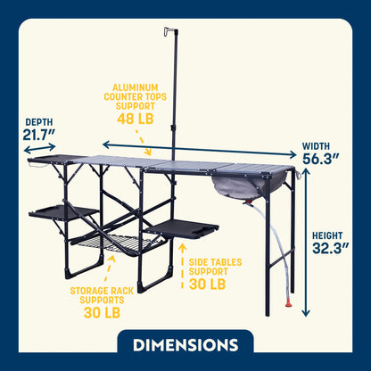 Heavy Duty Master Cook Station - Folding Camping Table with Storage Shelves Detail