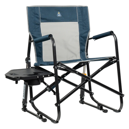 Foldable Freestyle Rocker with Side Table - Camp Rocker Chair for Fishing & Beach Trips - Heathered Indigo