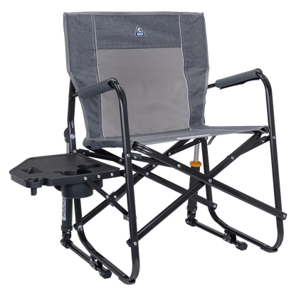 Foldable Freestyle Rocker with Side Table - Camp Rocker Chair for Fishing & Beach Trips - Heathered Pewter