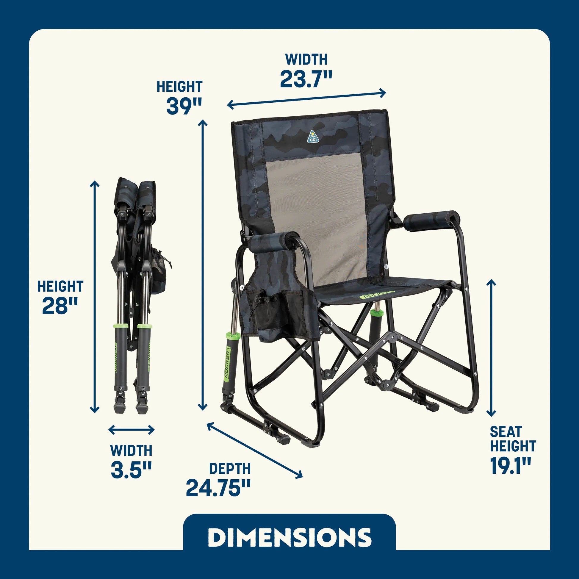 Premium All-Weather Stowaway Rocker - Folding Rocking Chair - Perfect for Tailgating Detail