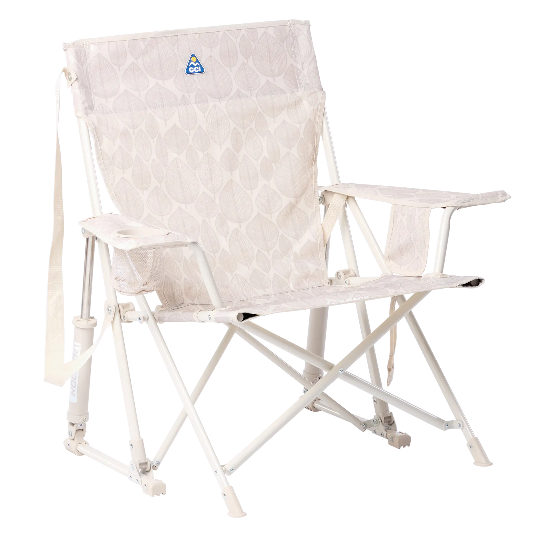 Foldable Kickback Rocker - Camp Rocker Chair for Fishing & Beach Trips - Soft Neutral Leaf
