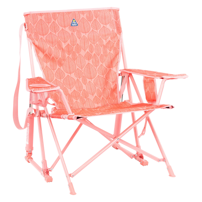 Foldable Kickback Rocker - Camp Rocker Chair for Fishing & Beach Trips - Soft Pink Leaf