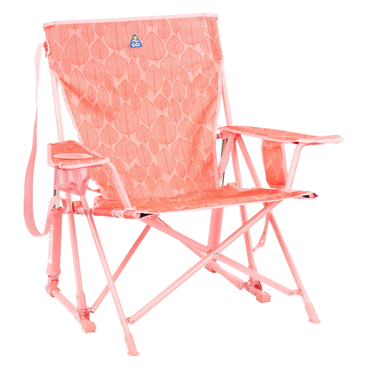 Foldable Kickback Rocker - Camp Rocker Chair for Fishing & Beach Trips - Soft Pink Leaf