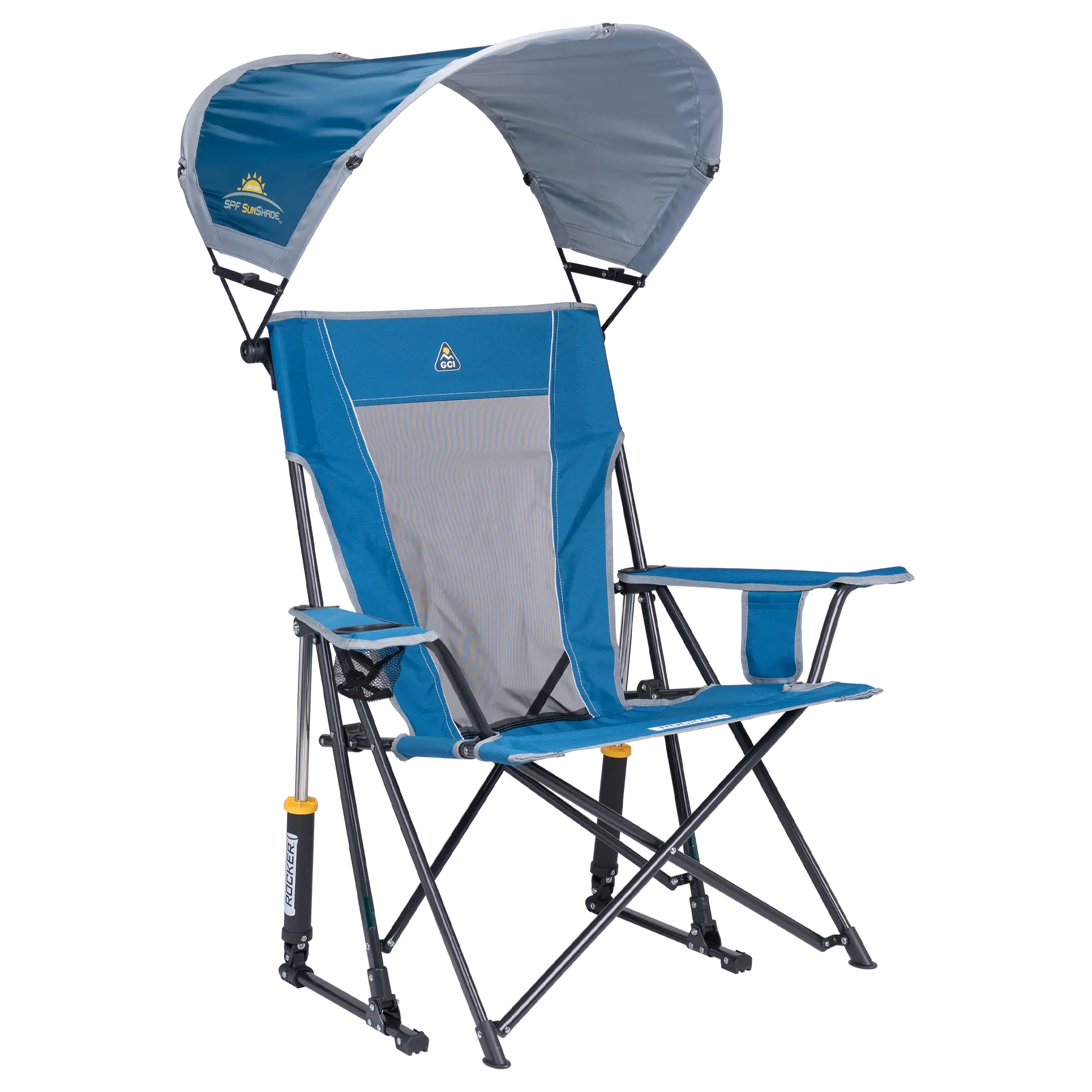 Premium All-Weather SunShade Rocker - Camp Rocker Chair for Fishing & Beach Trips - Neptune Blue
