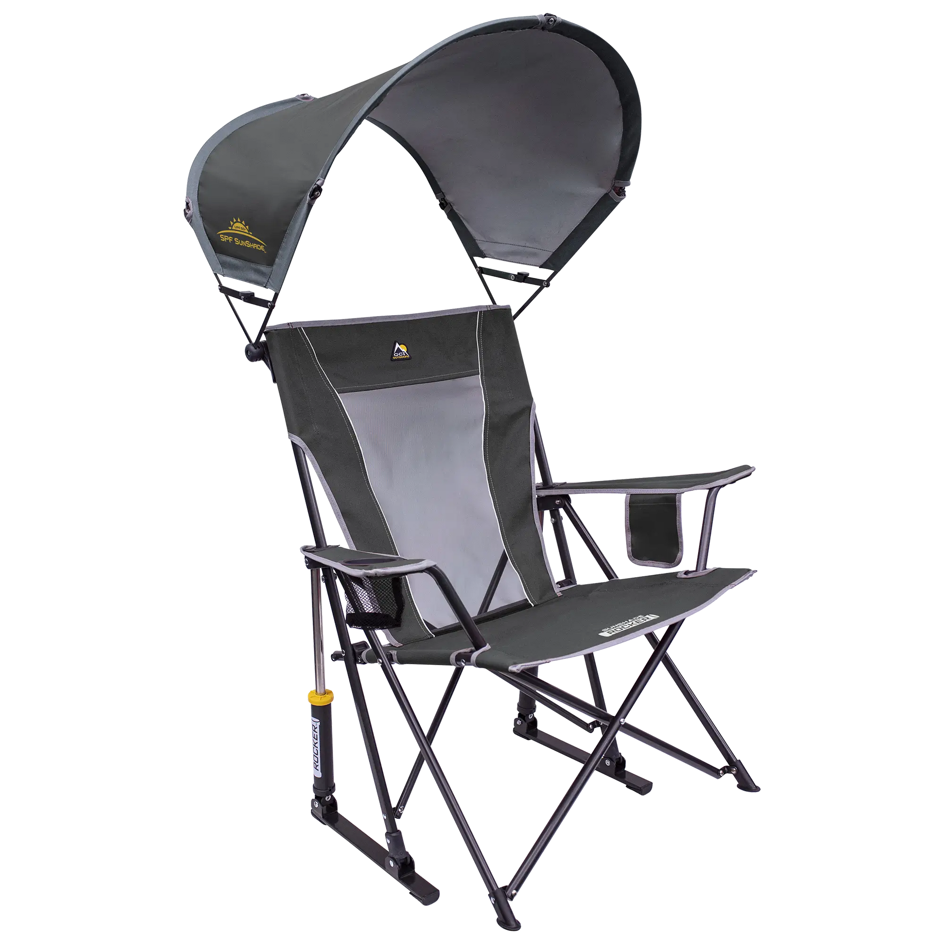 Premium All-Weather SunShade Rocker - Camp Rocker Chair for Fishing & Beach Trips - Pewter