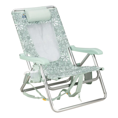 Ultra-Comfortable Backpack Beach Chair - Rocker Chair for Camping & Lawns - Floral Pastel Green