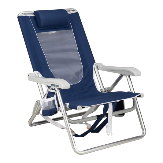 Ultra-Comfortable Backpack Beach Chair - Rocker Chair for Camping & Lawns - Nautical Blue