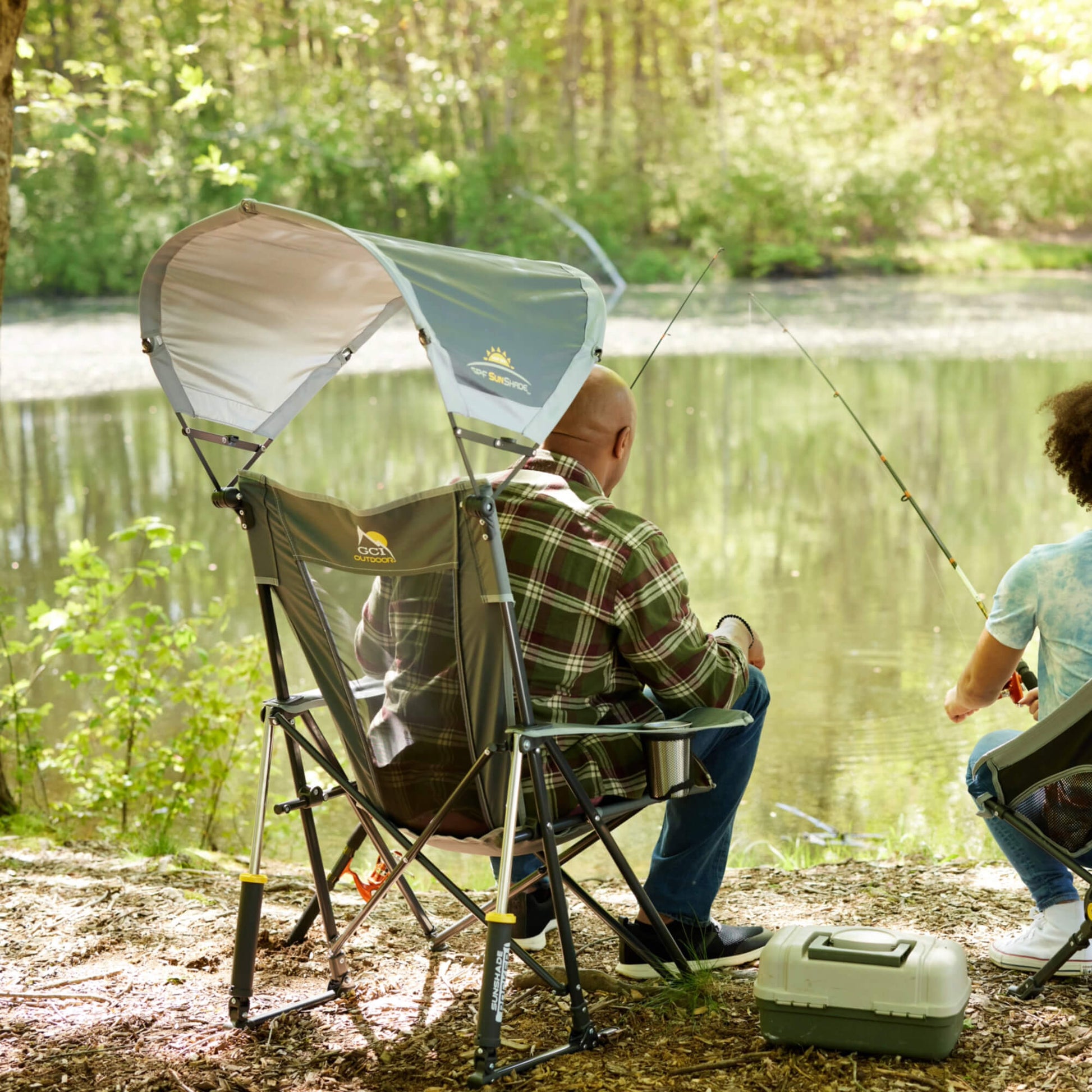 Premium All-Weather SunShade Rocker - Camp Rocker Chair for Fishing & Beach Trips Detail