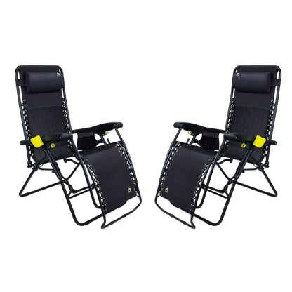 Premium All-Weather Freeform Zero Gravity Lounger Bundle - Camp Rocker Chair for Fishing & Beach Trips - Black