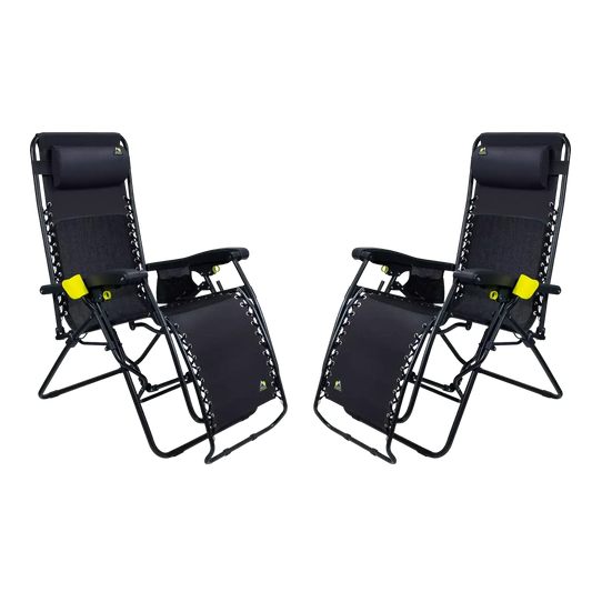 Premium All-Weather Freeform Zero Gravity Lounger Bundle - Camp Rocker Chair for Fishing & Beach Trips - Black
