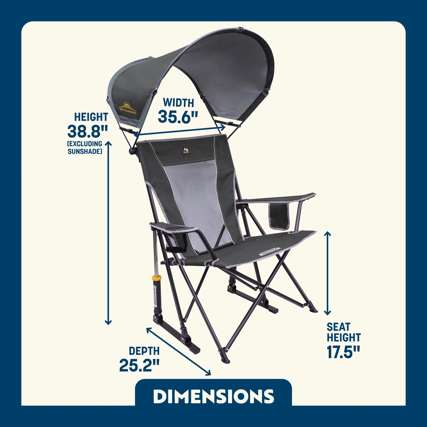 Premium All-Weather SunShade Rocker - Camp Rocker Chair for Fishing & Beach Trips Detail