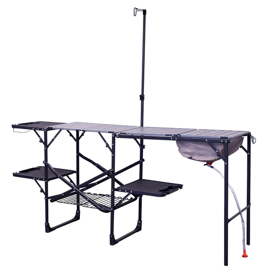 Heavy Duty Master Cook Station - Folding Camping Table with Storage Shelves - Default Title