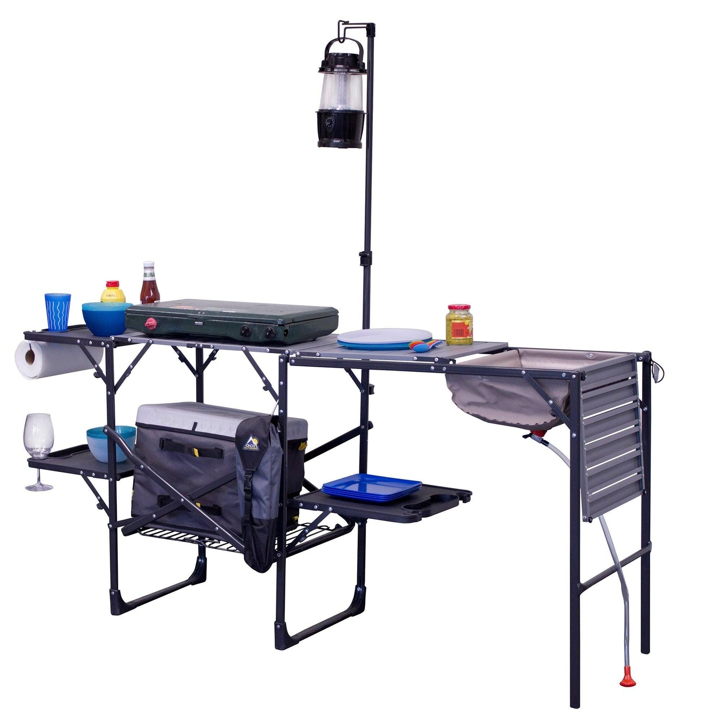 Heavy Duty Master Cook Station - Folding Camping Table with Storage Shelves Detail