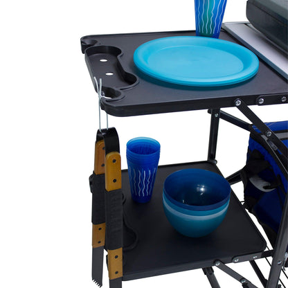 Heavy Duty Master Cook Station - Folding Camping Table with Storage Shelves Detail