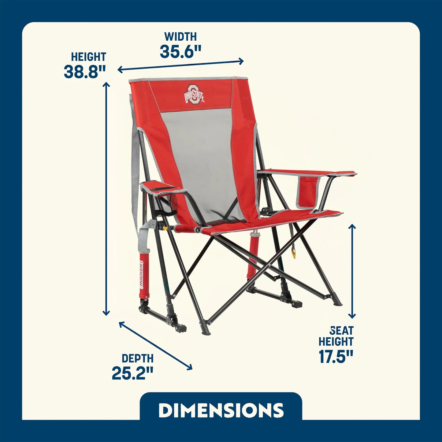Ultra-Comfortable Comfort Pro Rocker - Ohio State Buckeyes - Folding Rocking Chair - Perfect for Tailgating Detail