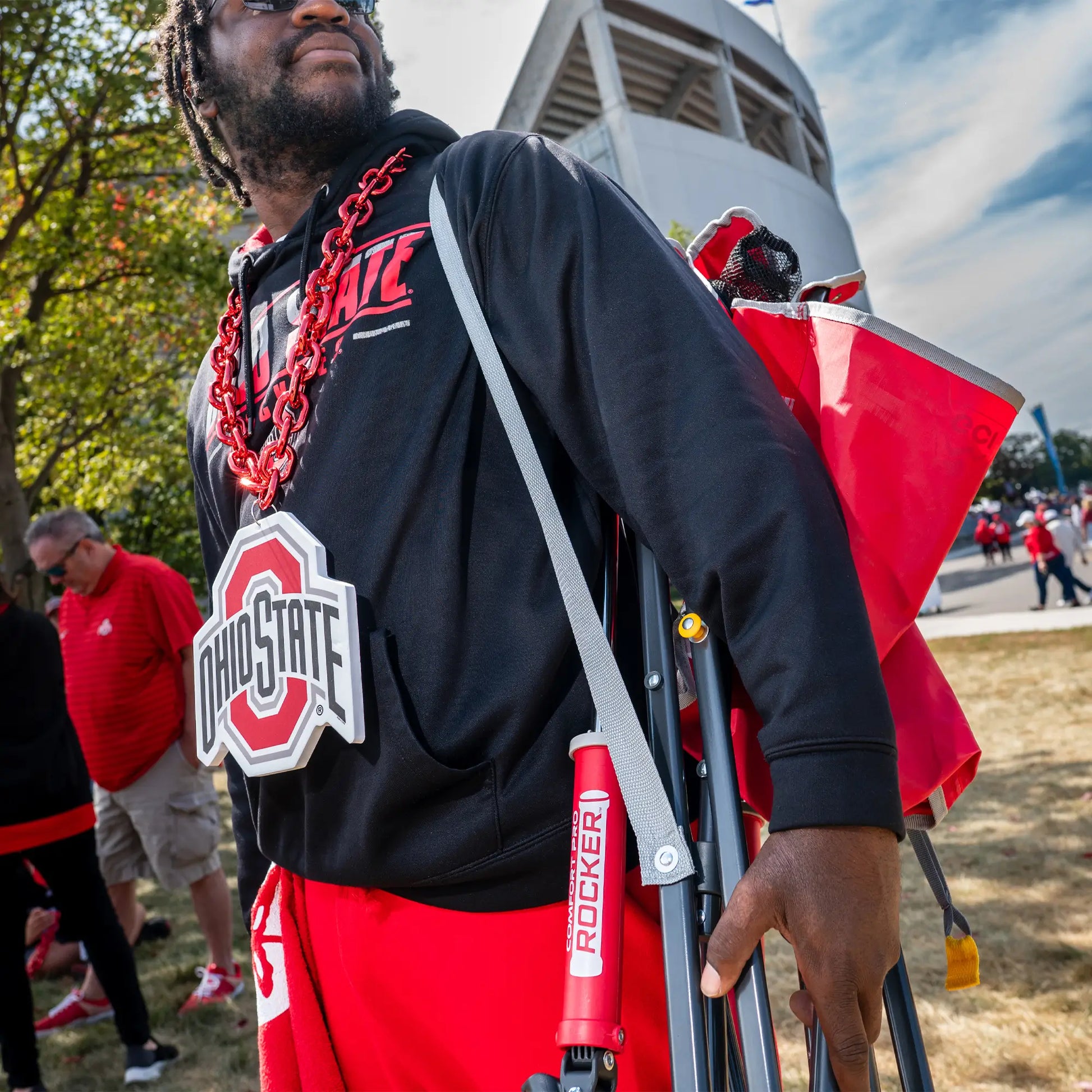 Ultra-Comfortable Comfort Pro Rocker - Ohio State Buckeyes - Folding Rocking Chair - Perfect for Tailgating Detail