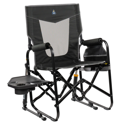 Ultra-Comfortable Stowaway Rocker with Side Table - Camp Rocker Chair for Fishing & Beach Trips - Dark Charcoal