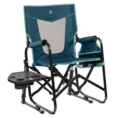 Ultra-Comfortable Stowaway Rocker with Side Table - Camp Rocker Chair for Fishing & Beach Trips - Teal
